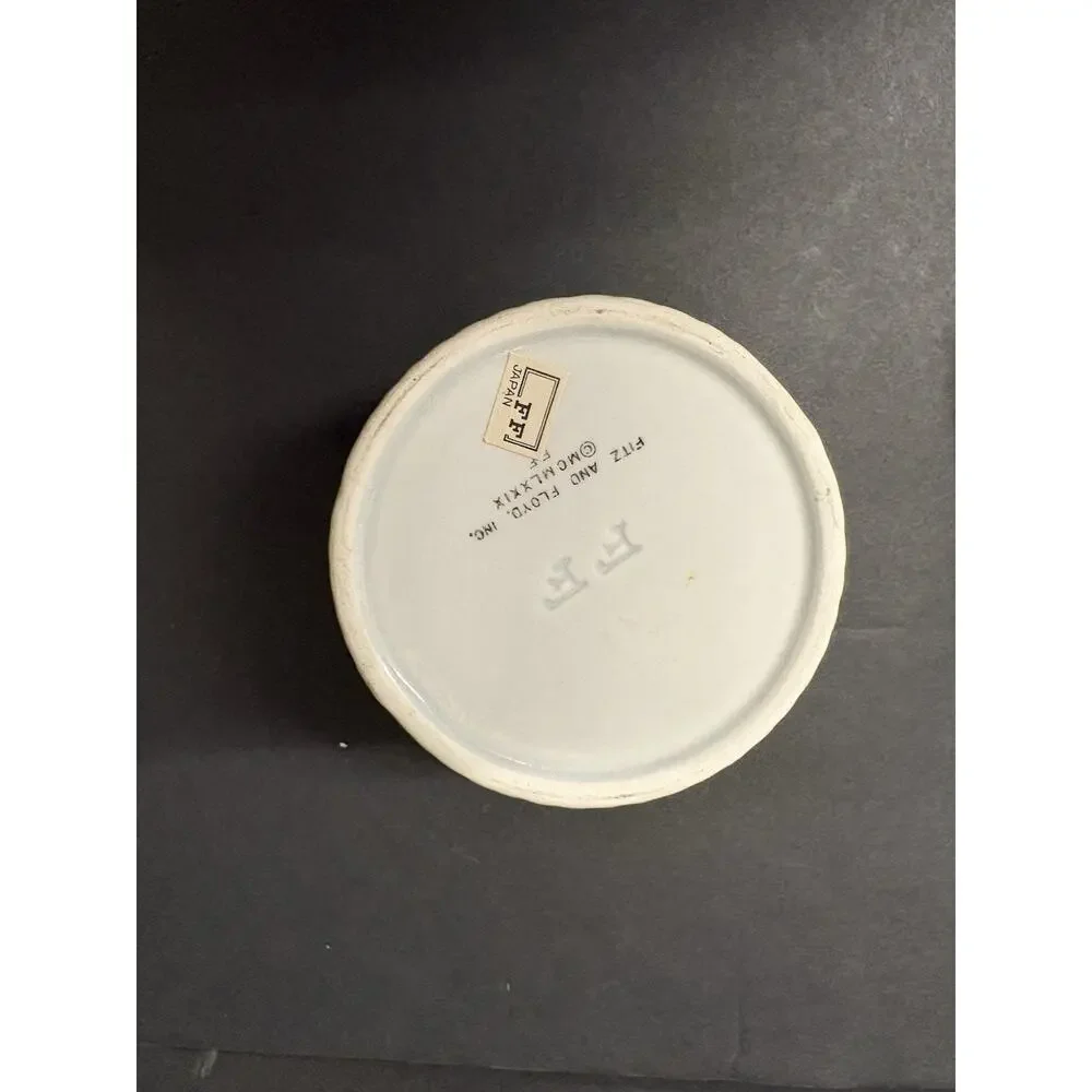 Fitz and Floyd Round Ceramic Trinket Box, White/Yellow, Removable Lid